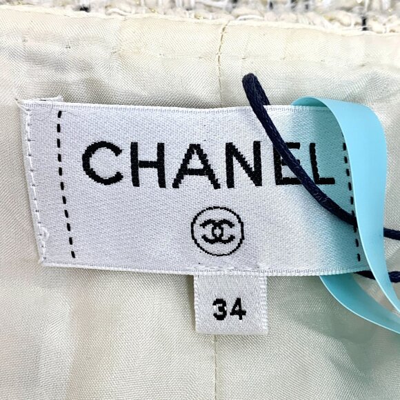 Chanel Beige Tweed Skirt With Braided Trim & Tassel Detail Size 34 Wool Blend Ma - Picture 3 of 8